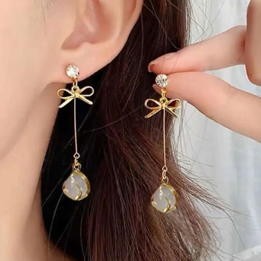3for$20 1pair Elegant Bowknot Cat's Eye Copper Earrings For Women's